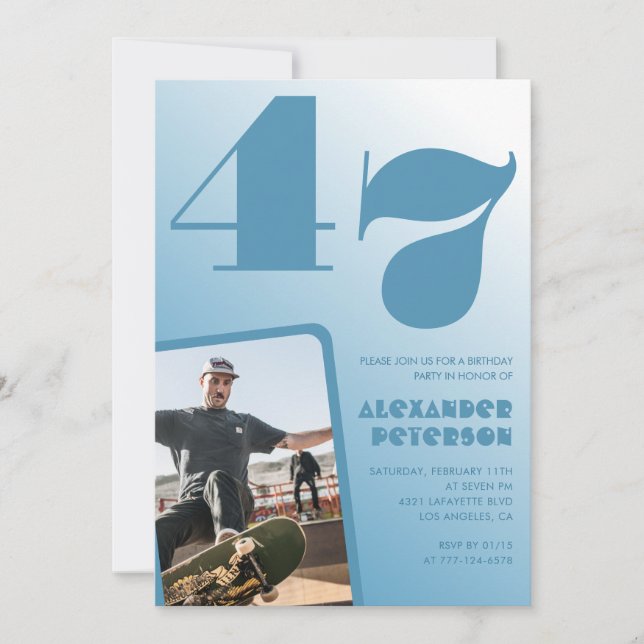 Convites de 47 anos de gradiente azul Men Foto (Frente)