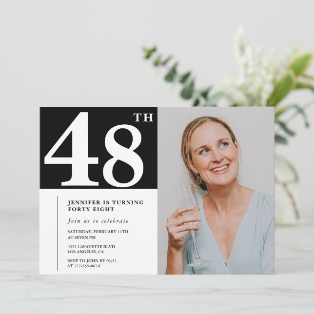 Convites de 48 anos para Foto Branca e Preta (Em pé/Frente)