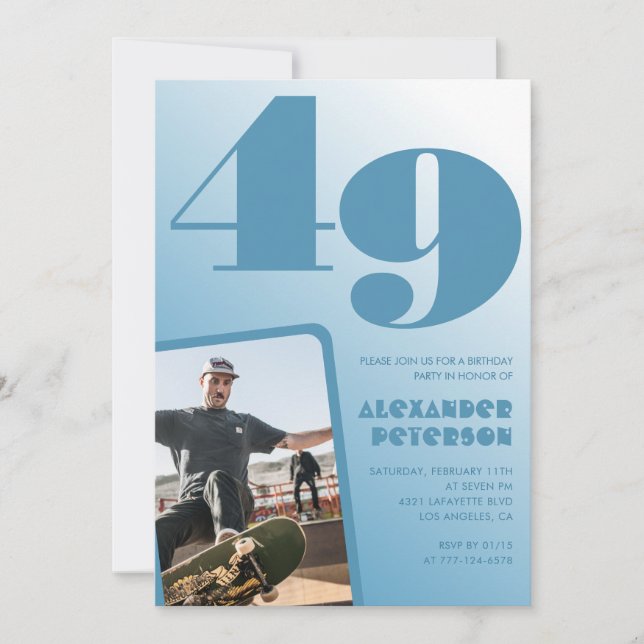 Convites de 49 anos de gradiente azul Men Foto (Frente)