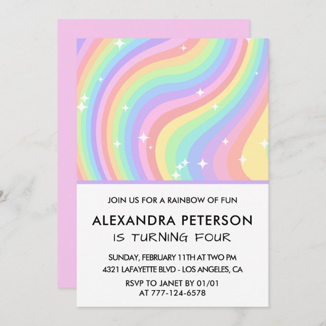 Convites de 4 anos Pastel Cute (Frente/Verso)