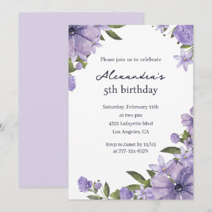 Convites de 5º aniversário elegantes Floral Lavand