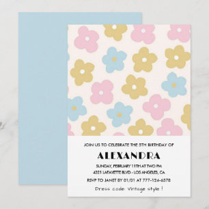 Convites de 5º aniversário Menina Azul Rosa Floral