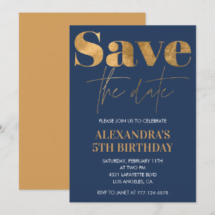 convites de 5º aniversário Salve a data Dourado Ma