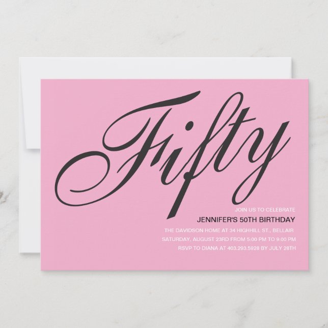 Convites de 50º Aniversário a Preto e Rosa (Frente)