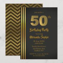 Convites de 50º aniversário, em preto e Dourado