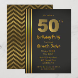Convites de 50º aniversário, em preto e Dourado