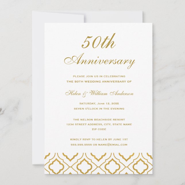 Convites de 50 anos de Casamento Dourado Elegante (Frente)