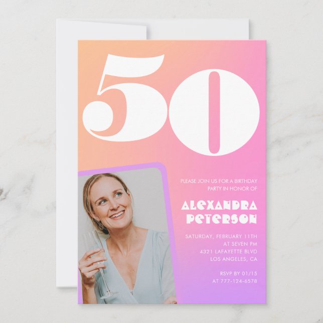 Convites de 50 anos rosa Foto retroativa (Frente)