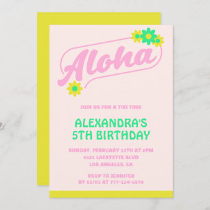 Convites de 5 de aniversário Tropical Aloha Rosa