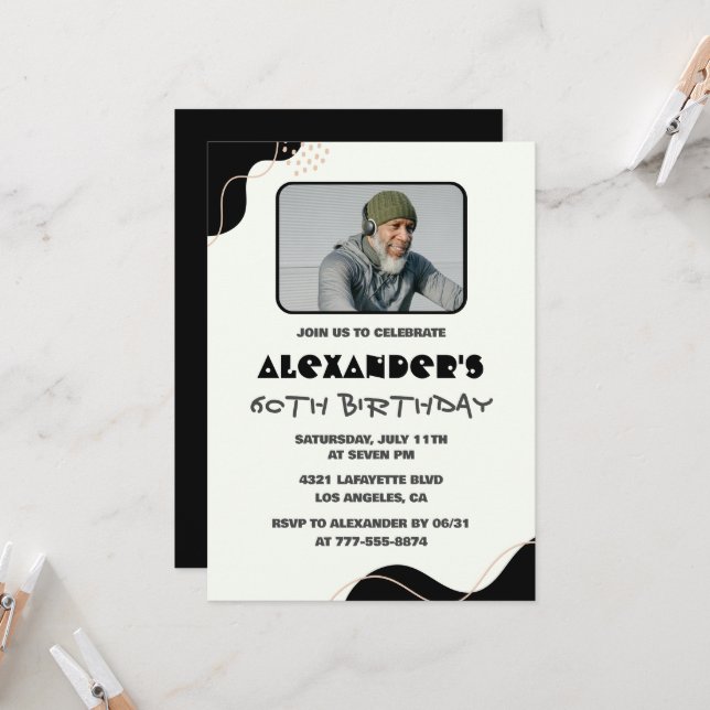 Convites de 60 anos para Homens Foto Simples (Frente/Verso In Situ)