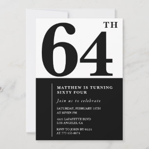 Convites de 64 anos Elegante Negro e Branco