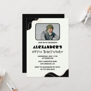 Convites de 65 anos Pretos Foto Simples Homens