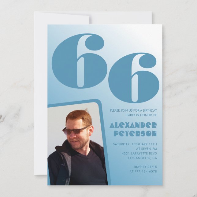 Convites de 66 anos de gradiente azul Men Foto (Frente)