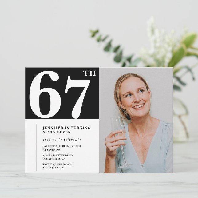 Convites de 67 anos para Foto Branca e Preta (Em pé/Frente)