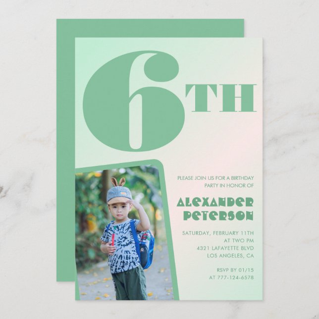 Convites de 6 verde Foto colorida (Frente/Verso)