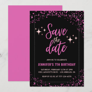 Convites de 7º aniversário Rosa Save the date Glam