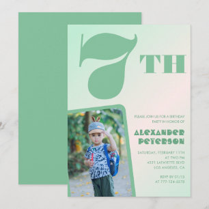 Convites de 7º aniversário Verde Fotografias Color