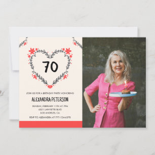 convites de 70 anos para ela Floral Heart