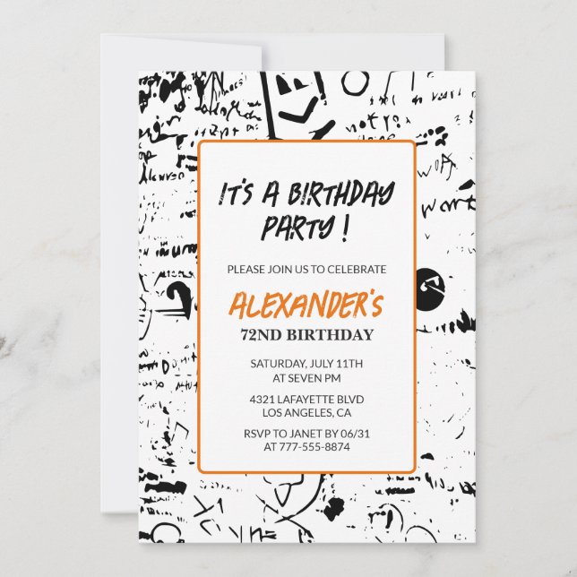 Convites de 72 anos Pretos Grafite Homens (Frente)