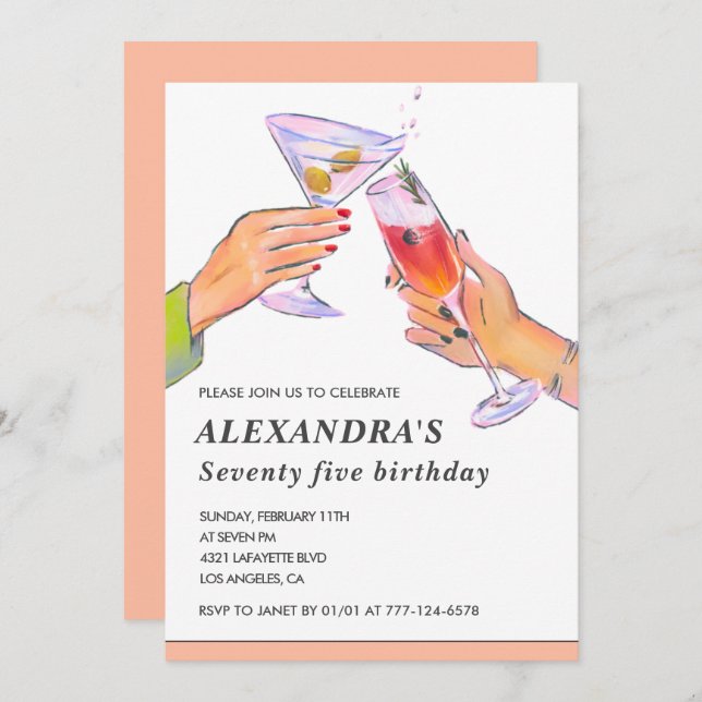 Convites de 75 anos, Cocktail Party Chic (Frente/Verso)