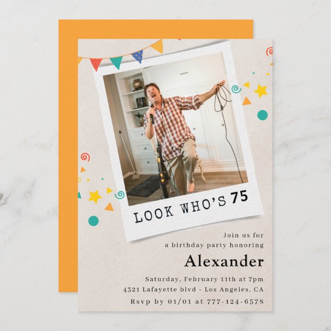 Convites de 75 anos engraçados Foto divertida de H (Frente/Verso)