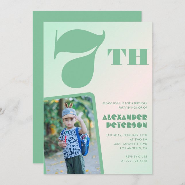 Convites de 7 verde Foto colorida (Frente/Verso)