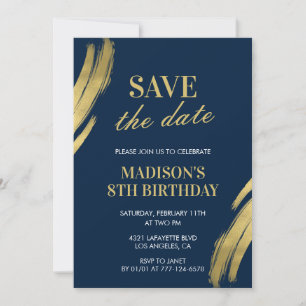 convites de 8º aniversário Salve a data Azul Navy