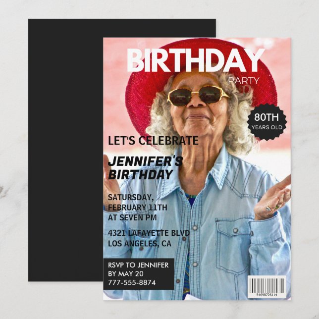 convites de 80 anos para capa de revista dela (Frente/Verso)