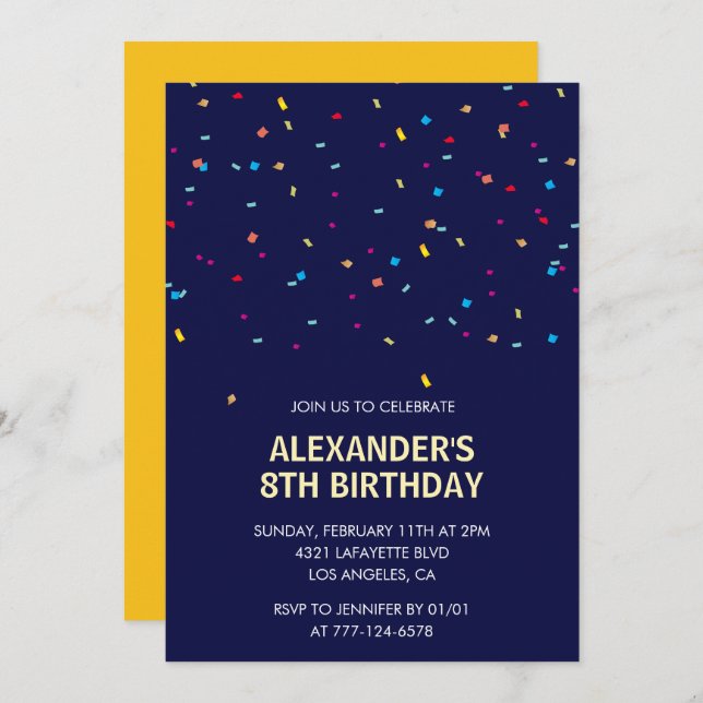 Convites de 8 anos Boy Confetti Modern (Frente/Verso)