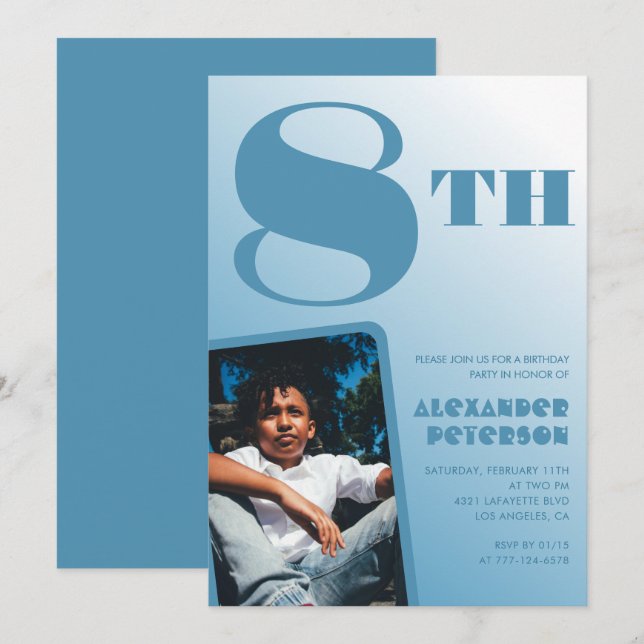 Convites de 8 anos de Gradiente Azul Foto (Frente/Verso)