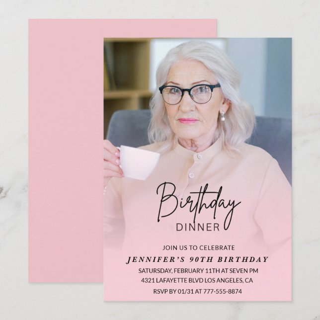 convites de 90 anos de idade Jantar de Aniversário (Frente/Verso)