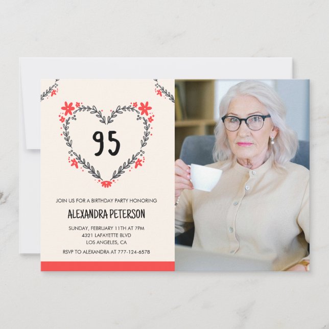 convites de 95 anos de idade para o seu Coração Fl (Frente)