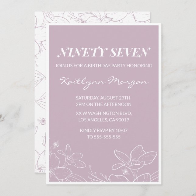 Convites de 97 anos do Elegant Modern Floral (Frente/Verso)