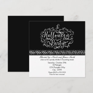 Convites de Abóbora de Halloween Pretos e Brancos 