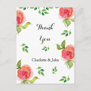 convites de agradecimento florais em aquarela rosa