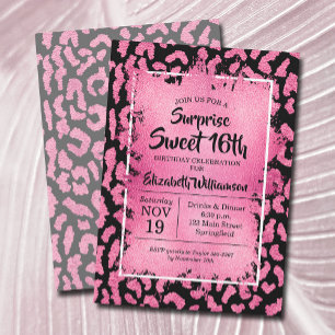 Convites de aniversário 16ª Leopard Rosa