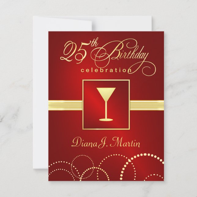 Convites de aniversário 25 - Vermelho Elegante (Frente)