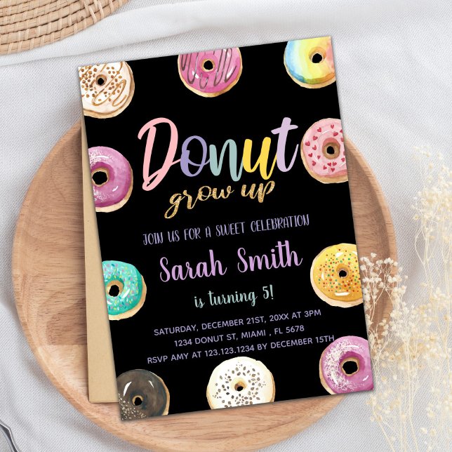 Convites de Aniversário à Rosquinha Rosa Preta (Black Pink Donut Birthday Invitations)