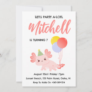 Convites de aniversário axolotl de aniversário de