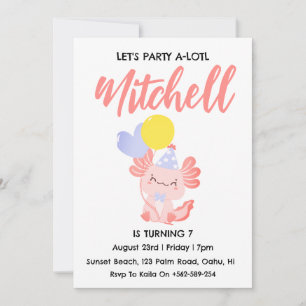 Convites de aniversário axolotl de aniversário de