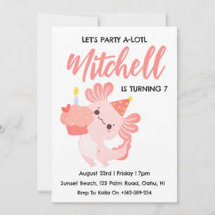 Convites de aniversário axolotl de aniversário de