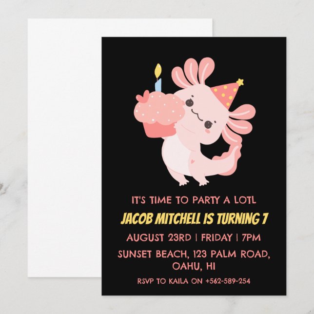 Convites de aniversário axolotl de aniversário de  (Frente/Verso)