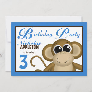 Convites de aniversário Azuis de Macaco