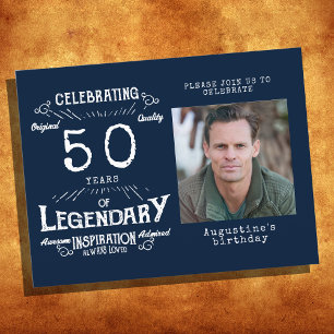 Convites de Aniversário Azuis Vintage para 50º Ani