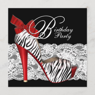 Convites de Aniversário Black Red Zebra