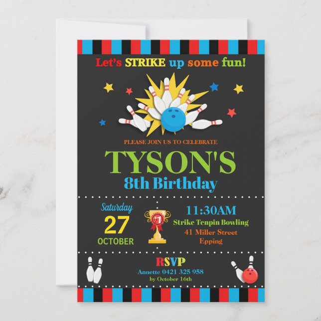 Convites de aniversário Boliches (Frente)