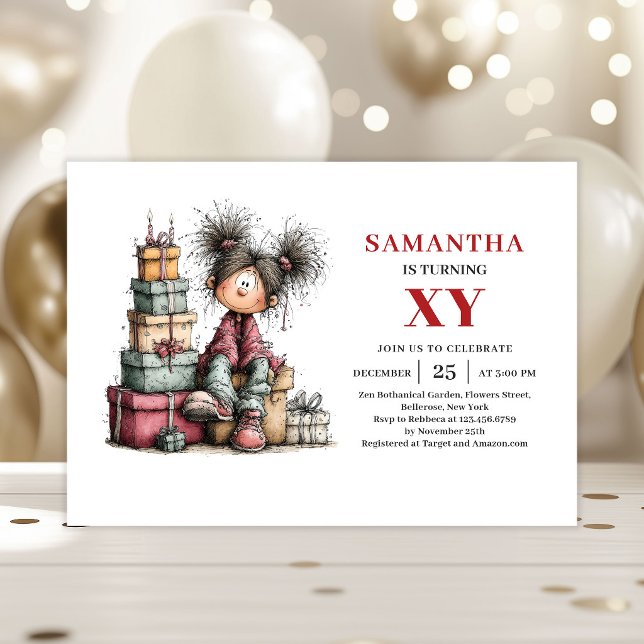 Convites de Aniversário Caprichosos de Menina Boni (Cartoon Cute Little Girl Whimsy Birthday Invitation

)
