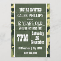 Convites de Aniversário com Camuflagem do Exército