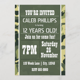Convites de Aniversário com Camuflagem do Exército