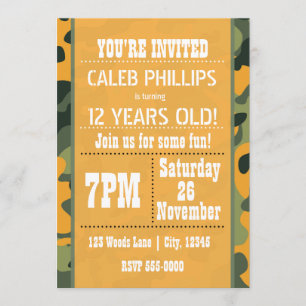 Convites de Aniversário com Camuflagem do Exército